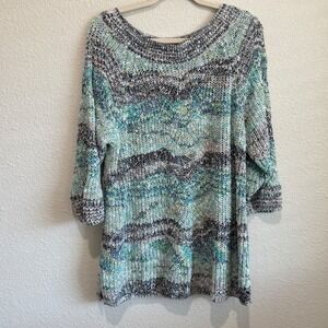 J. Jill Womens XL Wide Boat Neckline Raglan Sleeve Colorful Knit Sweater Boho